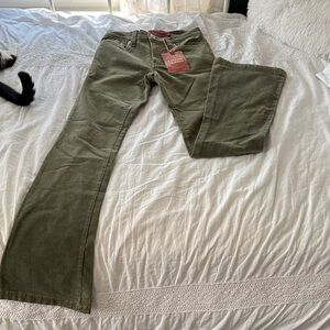 Solid Olive Green Flared Corduroy Jeans